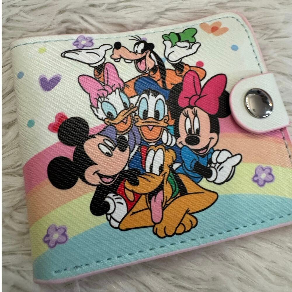 Mickey Mouse and friends wallet with rainbow background and floral accents